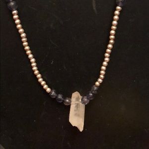 Silver , crystal & Iolite Necklace